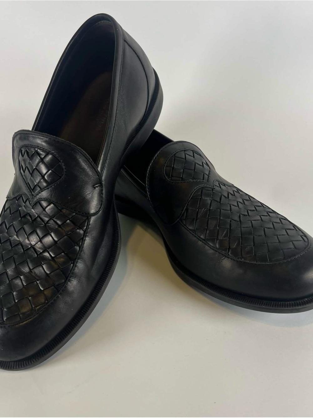 Bottega Veneta Black Woven Leather Slip-On Loafers